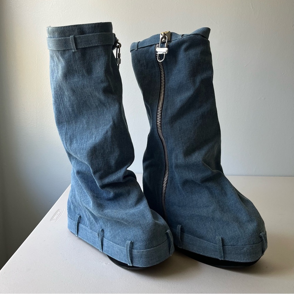 Blue Denim Zipper Boots